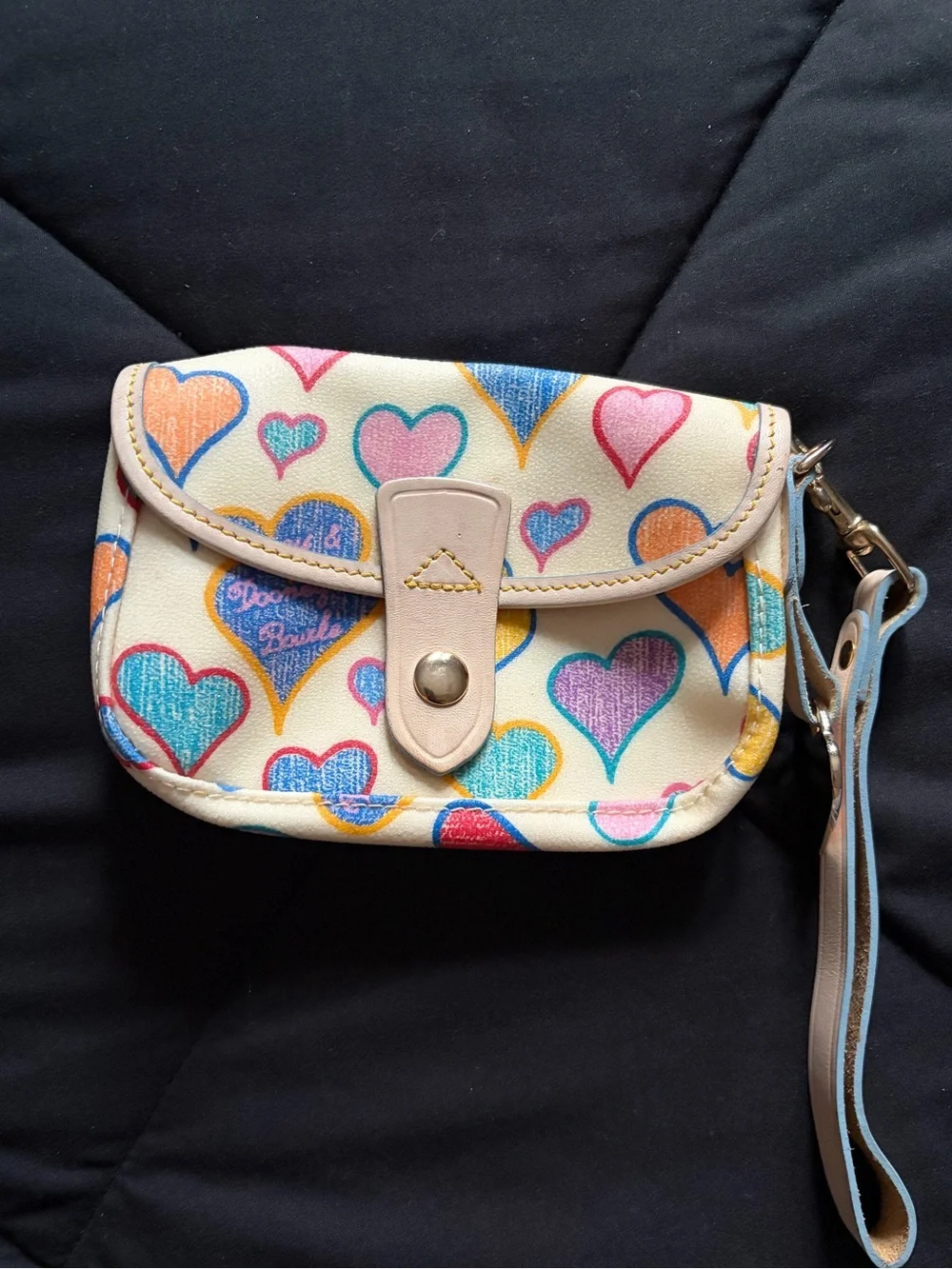Dooney and Bourke Wristlet with Multicolor Hearts